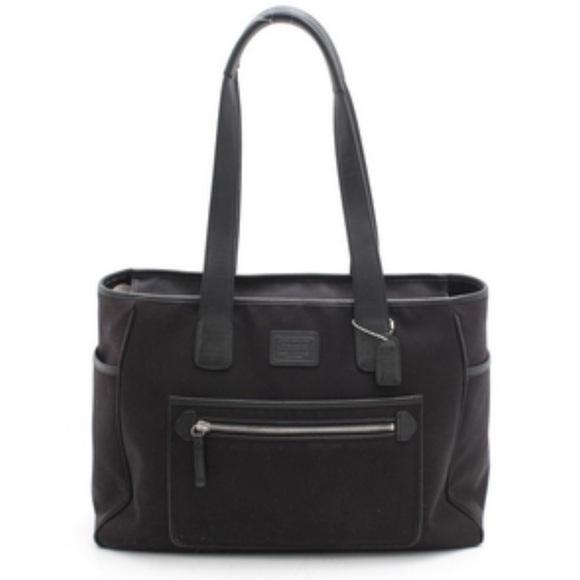 Black Coach Nylon Canvas Leather Hamptons Diaper Bag Large Tote Bag - Picture 1 of 16